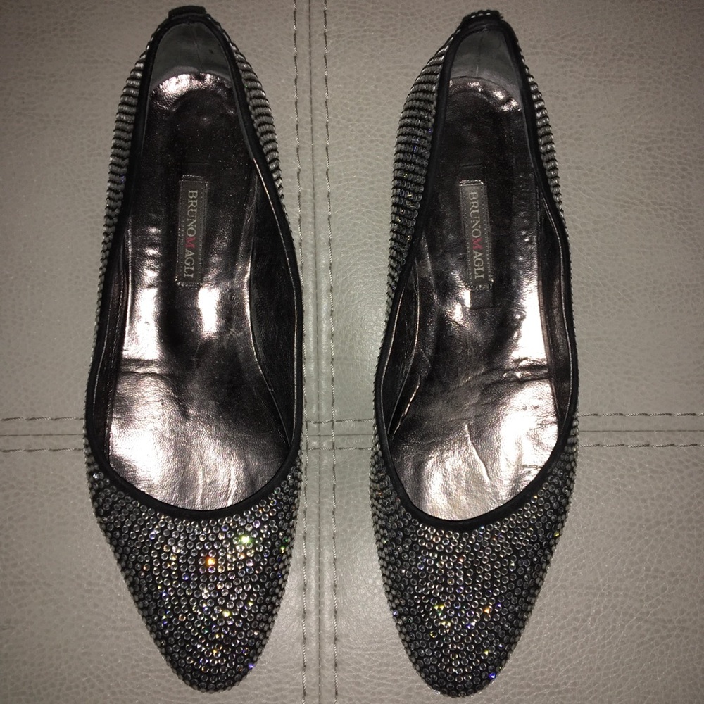 Bruno Magli Sparkling Rhinestone Leather Flats